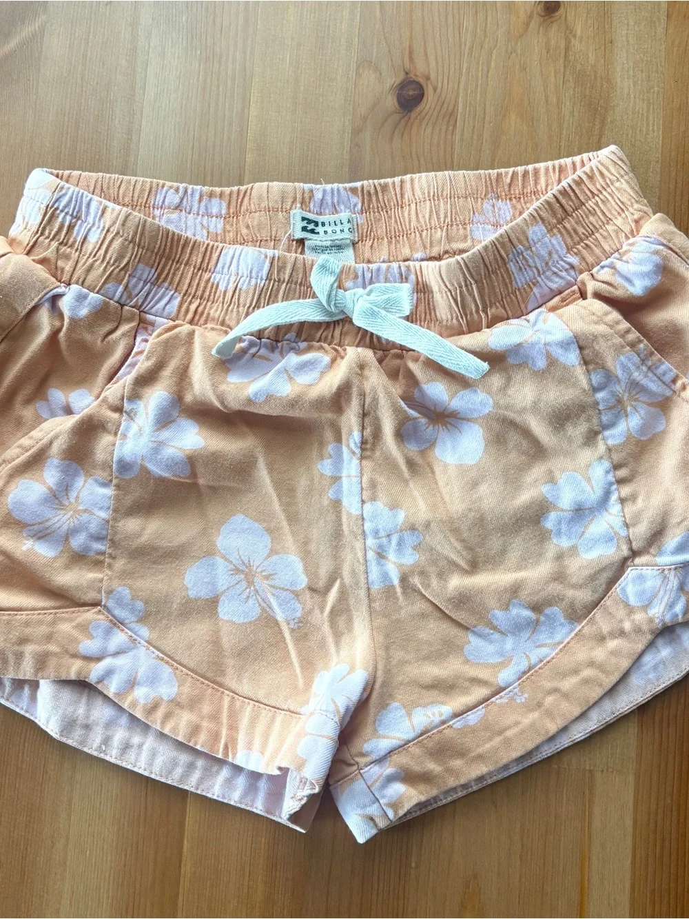 Girls Billabong Peach and White Floral Drawstring Shorts